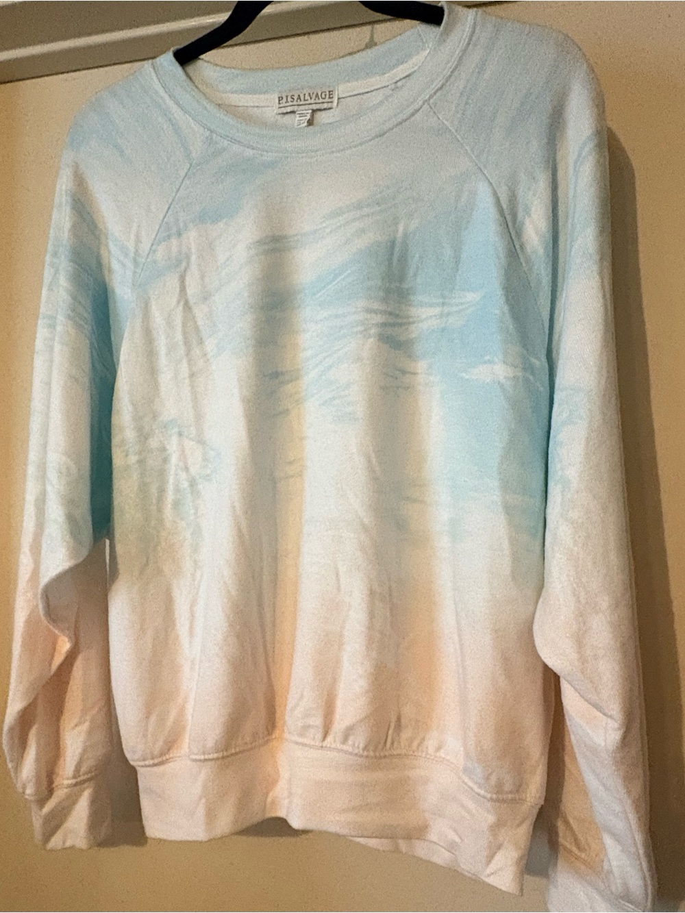 P.J. Salvage High Tide Blue Peach Watercolor Tie Dye Sweatshirt Lounge Top M